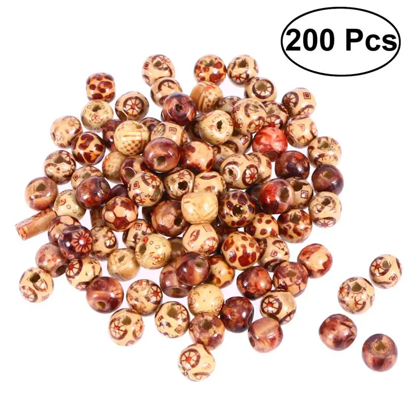 200pcs 10mm Wood Beads Round Loose Wooden Bead Bulk Lots Ball For
