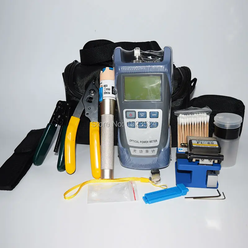 

13 in 1 FTTH Fiber Optic Tool Kit with Fiber Cleaver -70~+10dBm Optical Power Meter Visual Fault Locator 1mw 5km