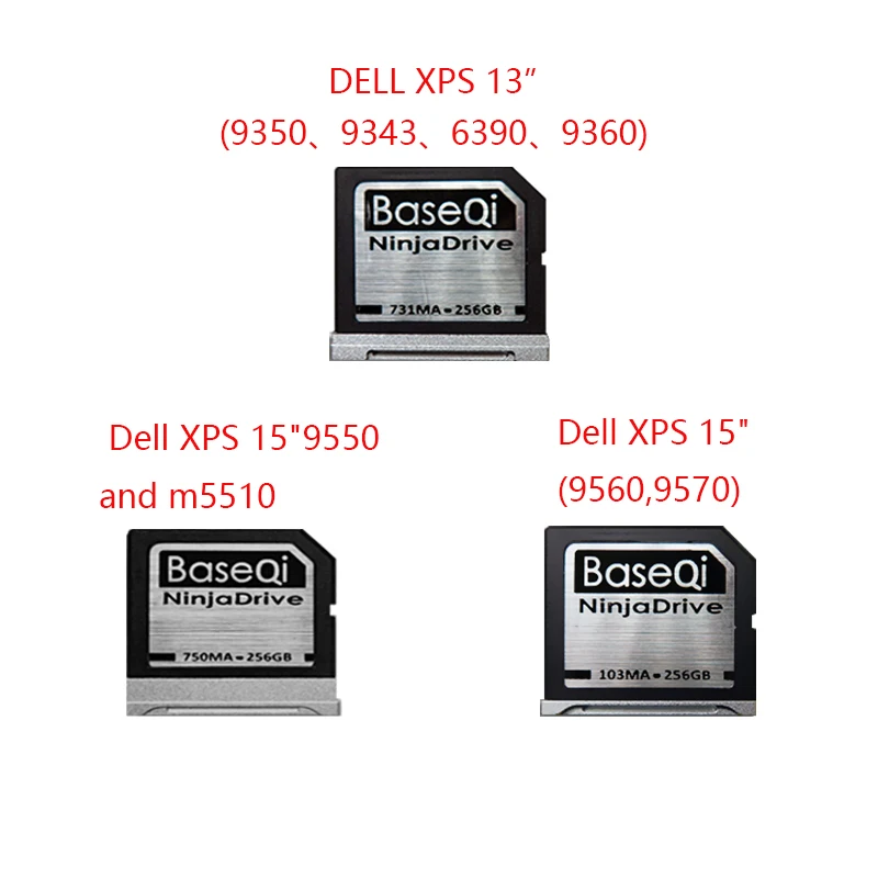 BaseQi NinjaDrive Aluminum 256GB High-speed Expansion Memory Card SD Card For Dell XPS 13/15 inch