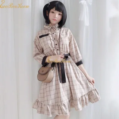 dress Женский карнавальный костюм в стиле Лолиты; винтажное платье; Милая юбка в клетку для девочек; сезон весна-лето; Японское милое платье принцессы для взрослых девочек в стиле Лолиты - Цвет: dress