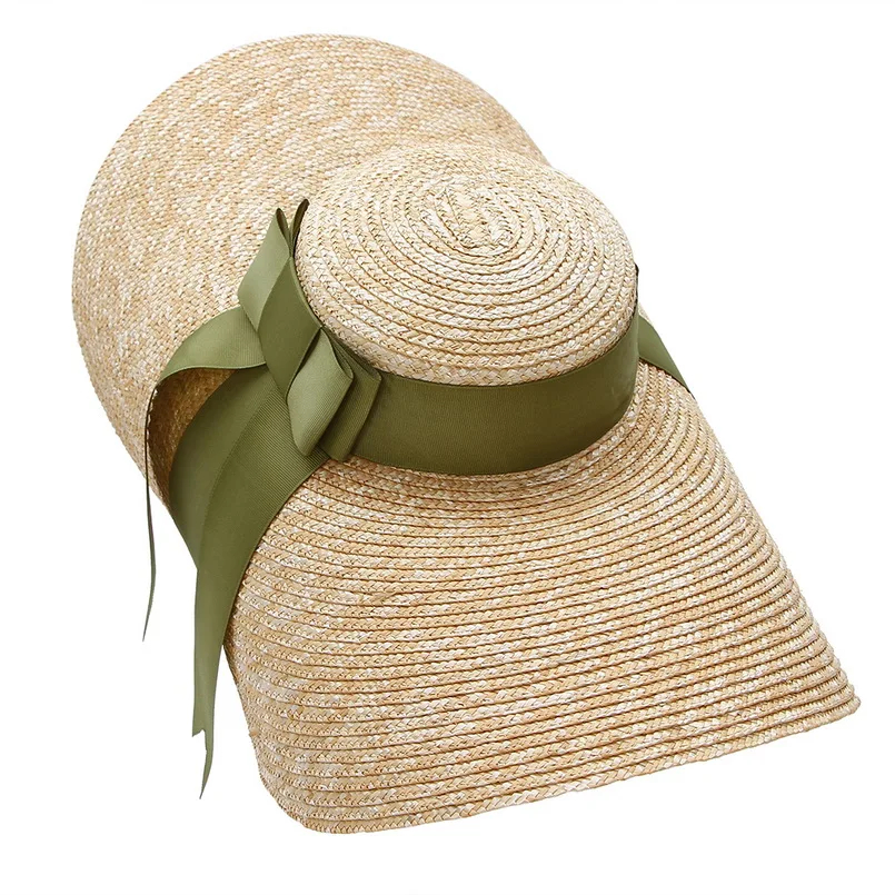 GEMVIE Fashion Straw Hat in Women Quality Large Wide Brim Woven Sun With Ribbon Bow Lady Elegant Beach Panama Hat|Женские пляжные