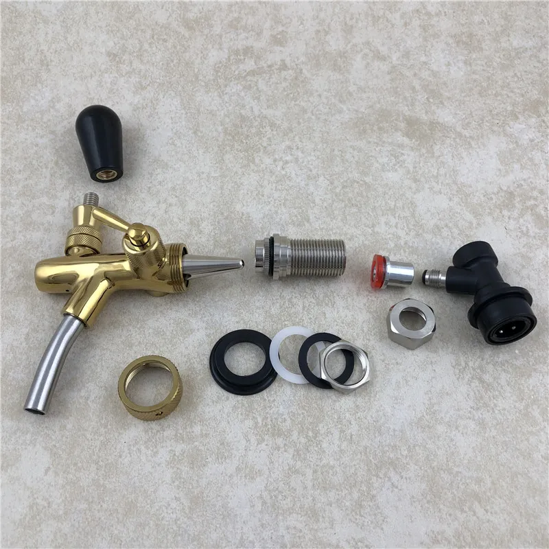 Homebrew kegging tap,Adjustable Beer Faucet golden plating beer tap with Ball Lock disconnect (3)