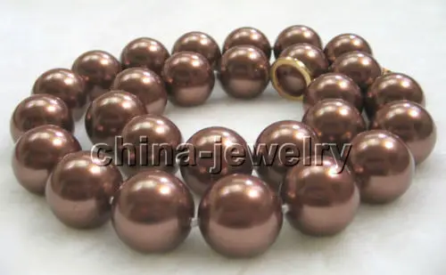

21" 16mm perfect round coffee south sea shell pearl necklace-14k/20 clasp
