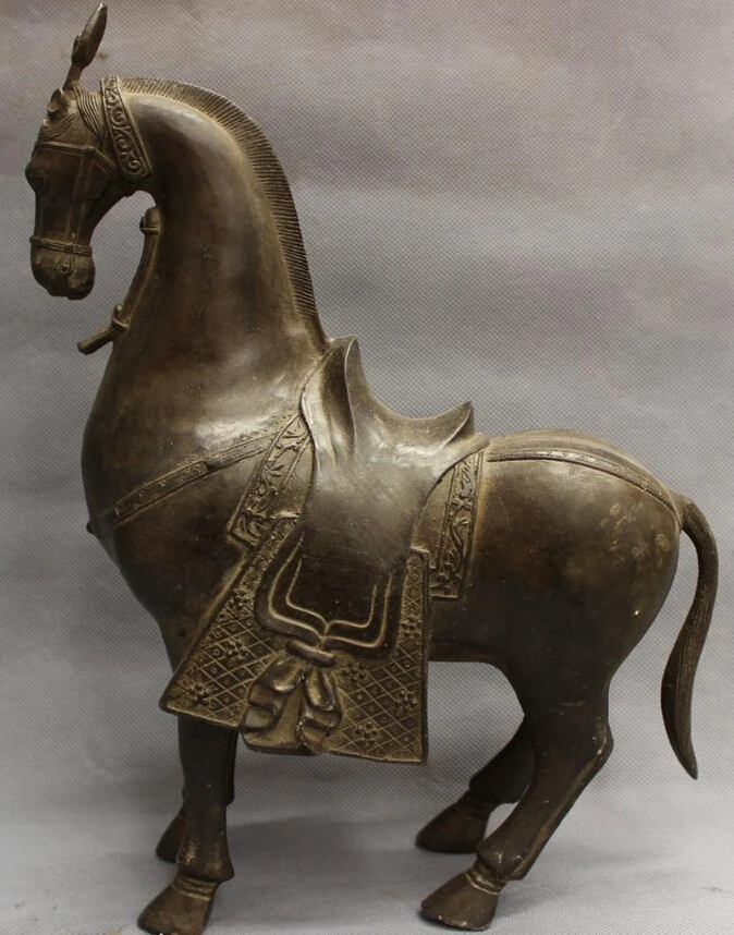 

S4061 13" Chinese Bronze Year Zodiac FengShui Wealth Jump Tang Horse Statue Animals D0318