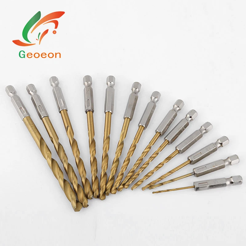 

Geoeon 13pcs hex shank twist drill1.5-6.5mm 1/4 Hex Shank Electric Screwdriver Bit For Woodworking Drilling Tools A91