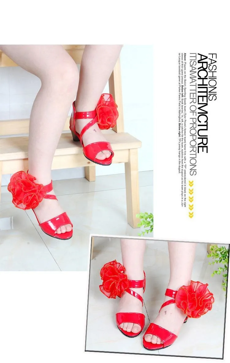 Искусственная кожаные сандалии для детей pu детские пляжные сандалии летние цветы. Красная обувь для девочек