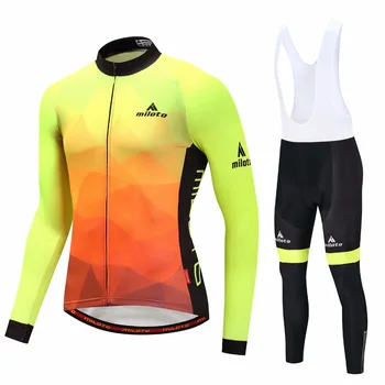 

Men Cycling jersey set Long sleeve Bike Clothing Fluorescence Green mtb Sports Ciclismo cycle clothing Bicycle Pants Pad -4XL