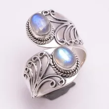 Новинка, Ретро стиль, серебряное кольцо с лунным камнем, женское регулируемое увеличенное резное кольцо в стиле панк, кольца для женщин и девушек, винтажные подарки