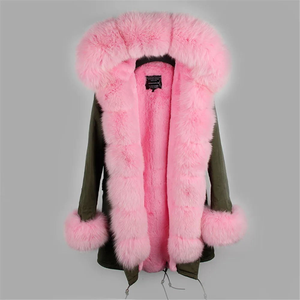 Новое пальто натуральный мех Съемный воротник из натурального меха лисы Подклад из натурального меха кролика Зимнее длинное женское пальто