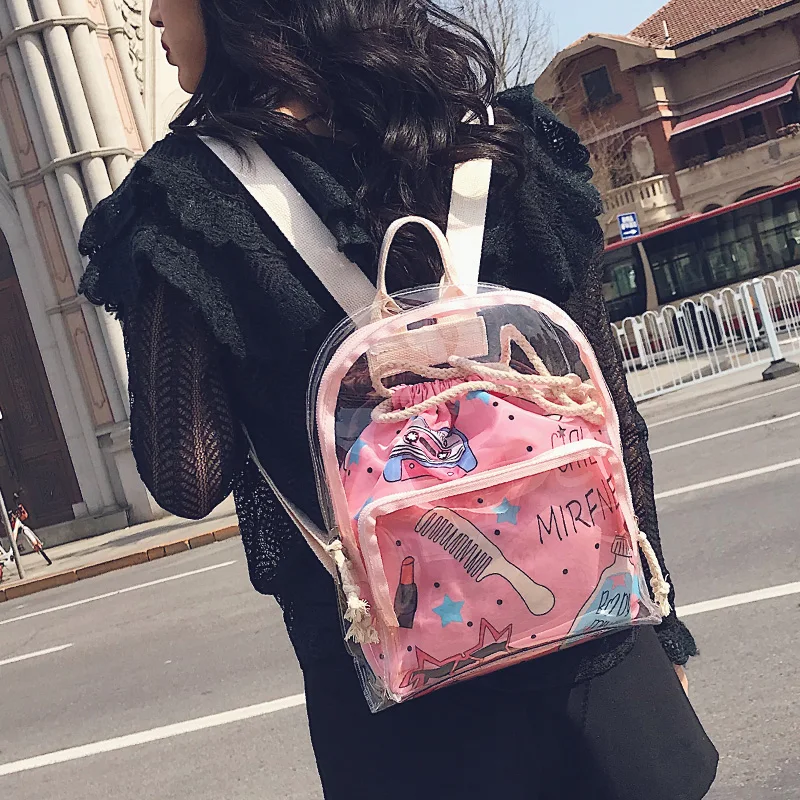 

Fashion mini transparent cartoon backpack female wild jelly small backpack two sets