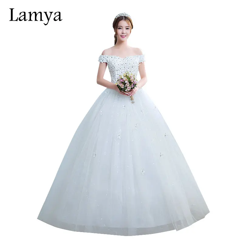 LAMYA vestido de noiva 2019 принцесса дешевые Аппликации Элегантные Свадебные платья модные кружево до настоящая фотография в наличии