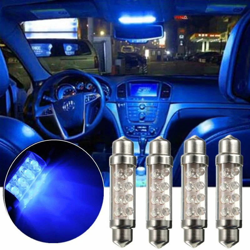 4pcs 42mm 8 LED Blue Car Vehicle C5W 239 Interior Light Festoon Wedge Dome Reading Lamp Bulb for Auto Super Bright Light