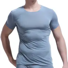 Для мужчин s тонкий плотный майку ультра тонкий лед шелковое белье Для мужчин стрейч мягкая футболка с круглым вырезом Футболка короткий рукав майки с мускулами