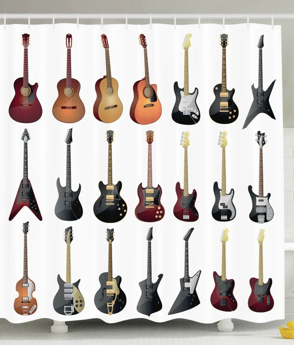 

Shower Curtain Guitar Decoration Musician Gifts Guitar Printing Waterproof Mildewproof Polyester Fabric Bath Curtain Set