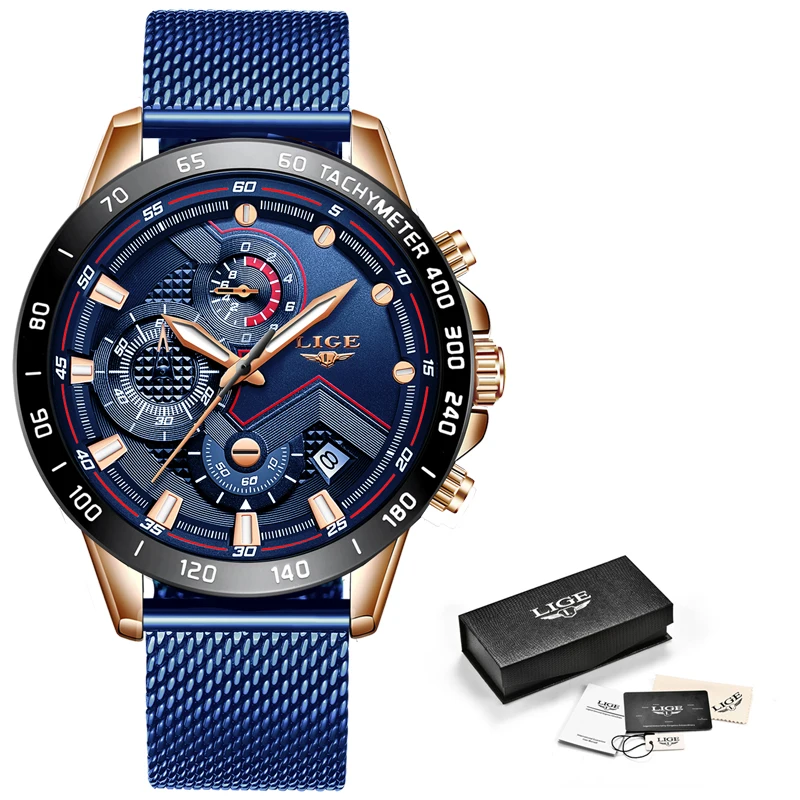 Новинка LIGE мужские часы модные синие кварцевые часы с хронографом и датой мужские повседневные водонепроницаемые спортивные наручные часы Relogio Masculino