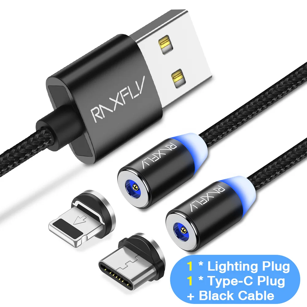 2 в 1 Магнитный кабель RAXFLY Lighting to usb type C кабель для iPhone X 7 XS Max Магнитная Зарядка Micro USB провод магнит зарядное устройство - Цвет: Lighting Type C