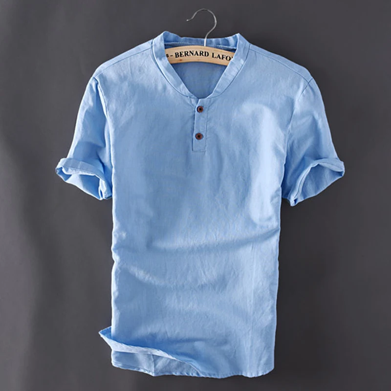 

2020 Summer New Loose Cotton Linen T-shirt Men Short Sleeve Casual Vintage Camiseta De Los Hombres