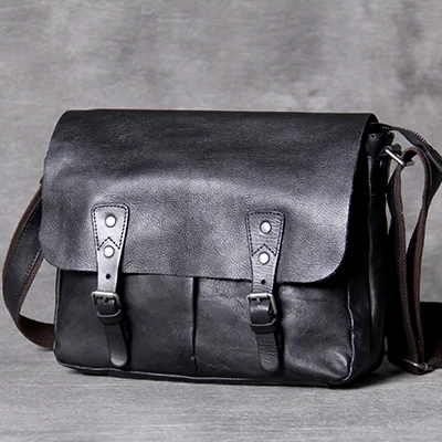 AETOO, классическая мужская сумка почтальона из воловьей кожи, повседневная кожаная сумка через плечо - Цвет: Черный