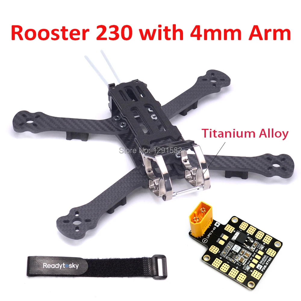 

Rooster 230 wheelbase 225mm 5" 5 Inch FPV Racing Drone Quadcopter Freestyle Frame with Titanium Alloy / PDB XT60