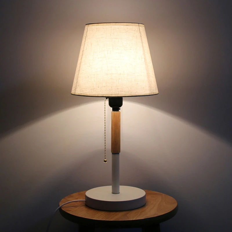 

MDWELL Nordic Wood Table Lamp With Cloth Shade White/Black Reading Lamp Simple Modern Bedroom Lamp Table Lights With E27 Bulb