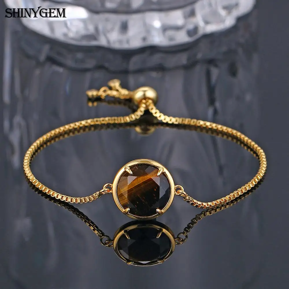 ShinyGem Natural Round Crystal Charm Bracelets Gold Plating Plated Tiger Eye Aventurine Citrines Stone for Women | Украшения и