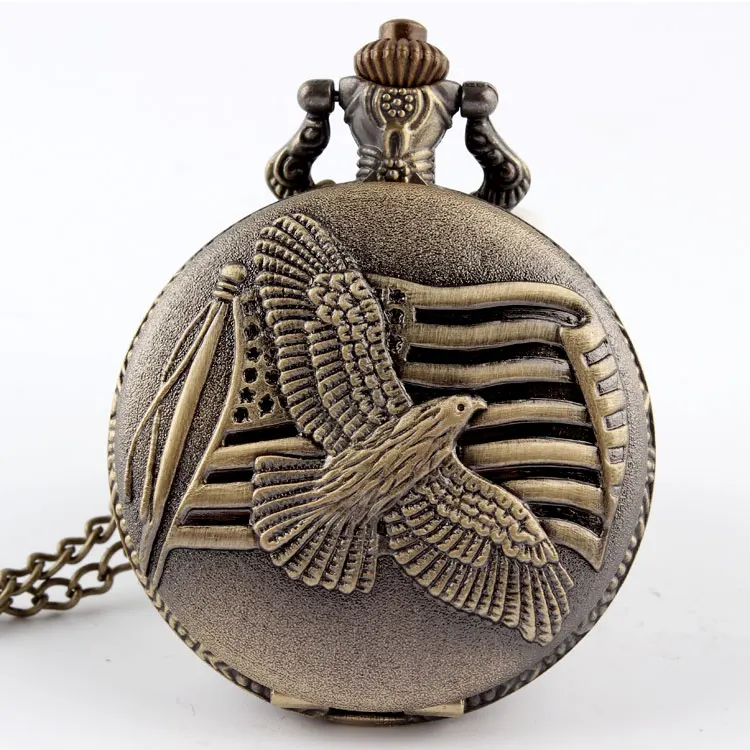 

Vintage Bronze Dove of Peace Pigeon Quartz Pocket Watch Necklace Pendant Men Gift P113