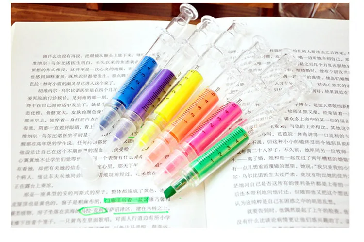 6 цветов/комплект Syring хайлайтер маркер флуоресцентный шприц неоновый Канцтовары офисный школьный принадлежности caneta seringa 328