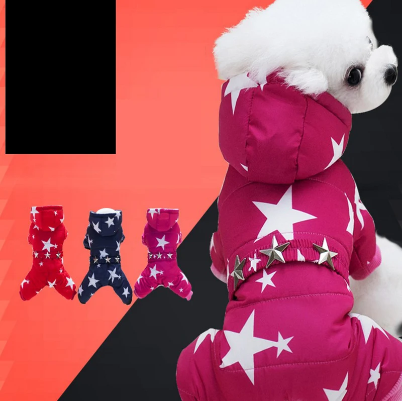 Новая одежда для собак, теплая одежда с принтом звезд для собак, четыре ноги, хлопковая стеганая одежда для домашних животных, 3 цвета