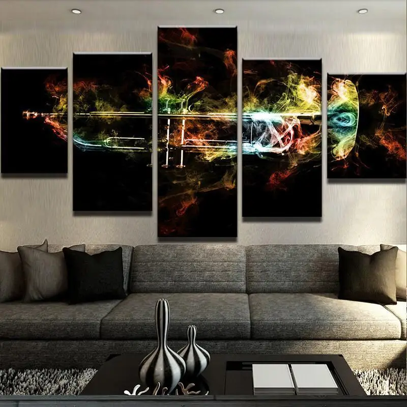 

HD Prints Canvas Pictures Abstract Colored Musical Instruments Flames Trumpet Paintings Wall Art Home Decor Modular Poster Frame