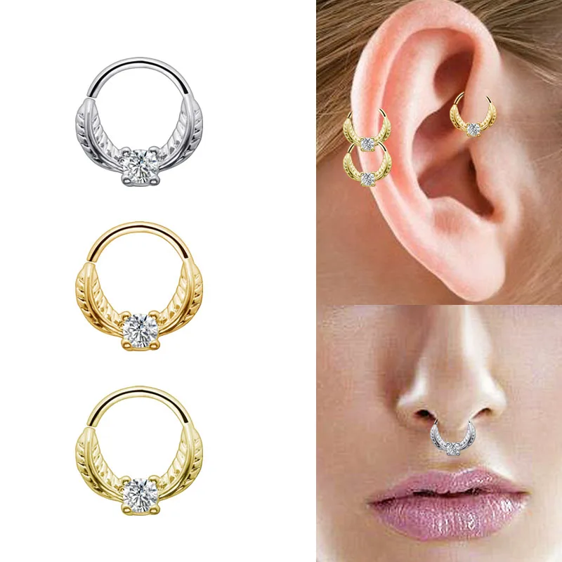 Fashion Sexy Nose Rings Septum Jewelry Cartilage Earrings Cubic Zircon Silver Rose Gold 8mm Body Piercing Multi-use Rings Women1