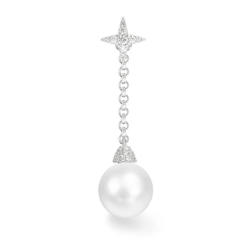 

SLJELY High Quality Real 925 Sterling Silver FESTIVAL Star Dropping Earring with Natural Pearl Zirconia Stones Women Jewelry