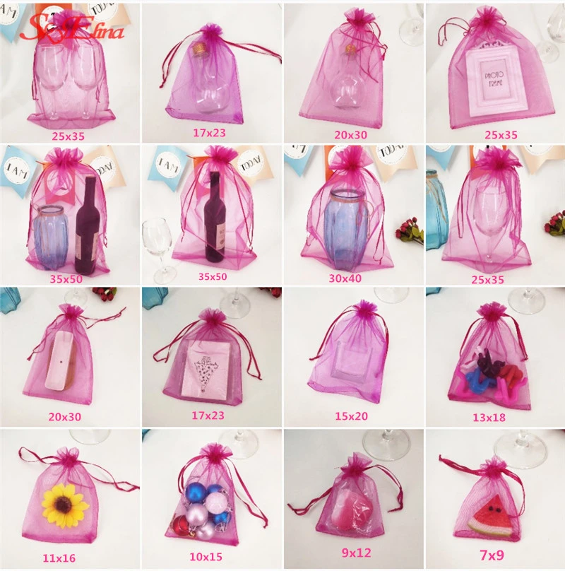 White Heart Printed Organza Bags Wedding Gift Favour Pouch Jewellery 7x9 9x12cm