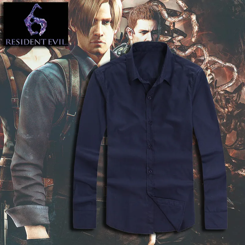 

Resident Evil 6 Biohazard Leon Scott Kennedy Cosplay Deep Blue Shirt