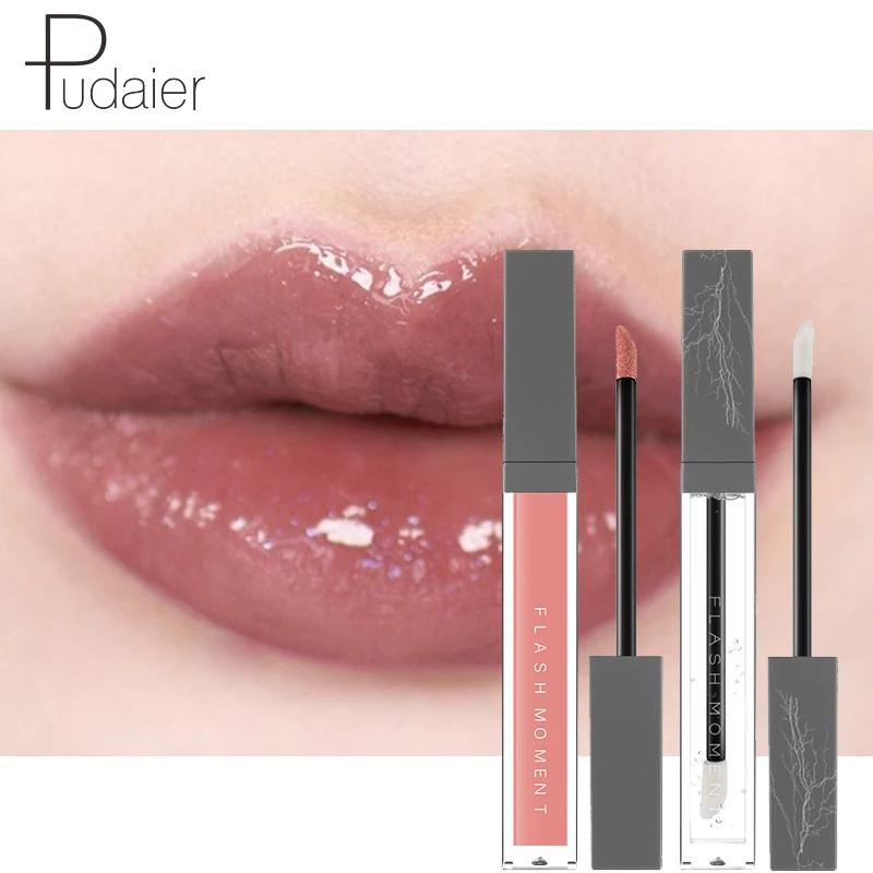 

Makeup 2018 New Brand Sexy Pink Nude Liquid Women Lip Stick Waterproof Long Lasting 2pcs Matte Clear Lip Gloss Set