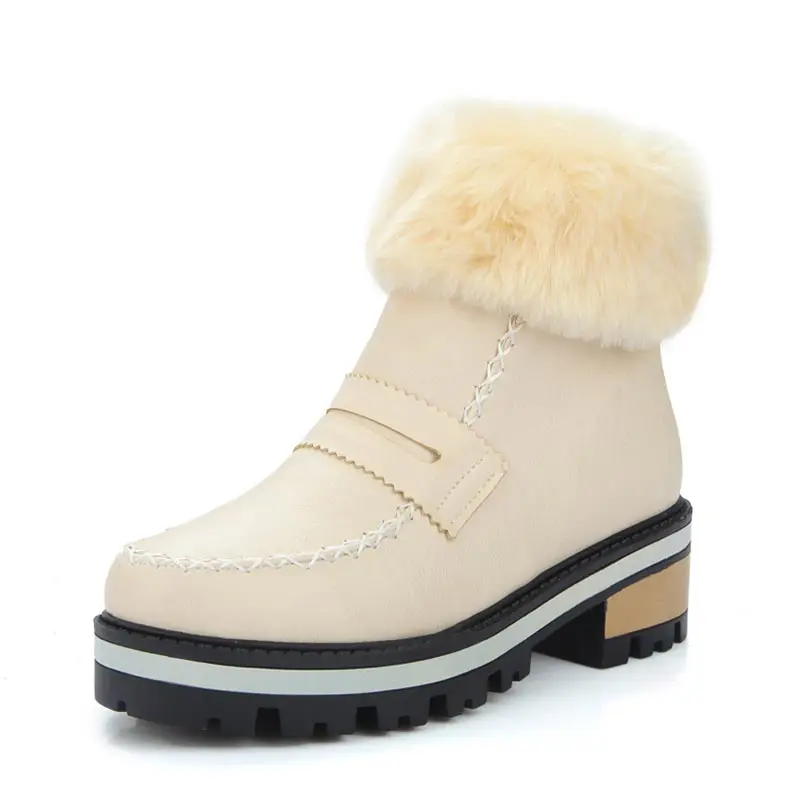 

winter warm fur fashion beauty side zipper cozy round toe elegant ankle boots waterproof women preppy chic snow boots dxj1006