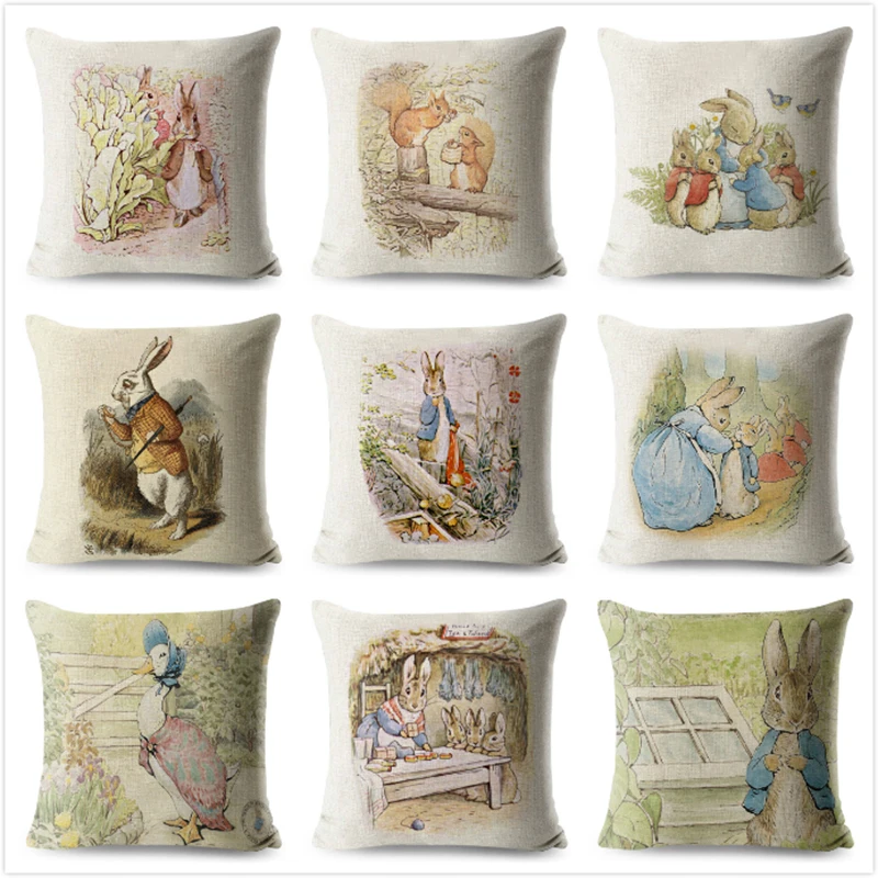 

Peter Rabbit Cushion Cover Pattern Printed Pillow Cover Cushion Case Animal Pillow Case for Home Sofa Decorations Pillowcase