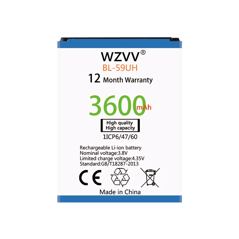 Wzvv 3600 мАч батарея BL-59UH для LG G2 мини D620 D620R D620K D618 D315 F70 D410 L65 D285 замена батареи |