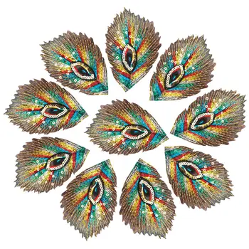 

10PCS Rainbow Peacock Feathers Phoenix Sequined Mesh Embroidered Sew Iron On Patches Badges For Dress DIY Appliques Decoration