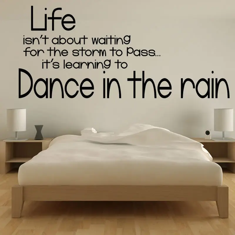 Dance In The Rain English Text Wall Sticker Design Home Decor DIY Black