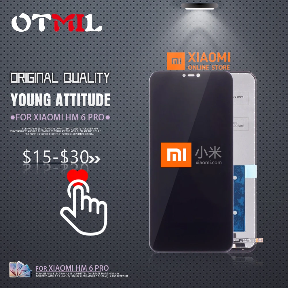 

OTMIL Original 5.84" LCD for Xiaomi Redmi 6 Pro LCD Display Touch Screen Frame Assembly for Mi A2 Lite Redmi 6pro LCD Replace