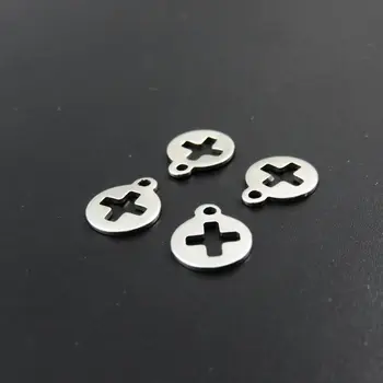 

UOK011 Small Stamping Tags Stainless Steel Cross Round Charms Pendants DIY Jewelry Findings