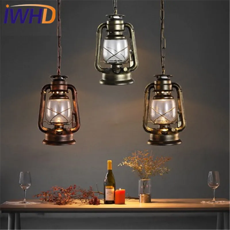IWHD Iron Glass Antique Kerosene Droplight Industrial Vintage Lighting