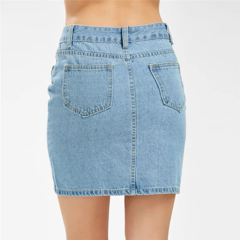 New Fashion 2018 Summer style skirts womens casual Denim Jeans Solid Hole Button Short Skirt Femme mini skirt Saia Y10#N (1)