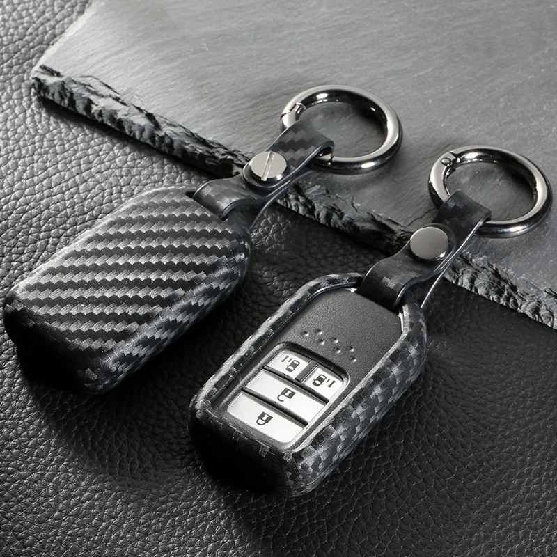 

Carbon Fiber Key Case For Car 4 Buttons For Honda Accord Civic Crv City Jazz Elantra Ix35 Santafe Car Key Cover