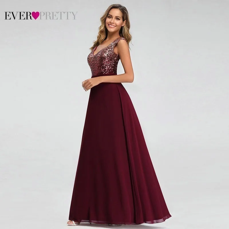 Новые Бордовые Платья для подружки невесты Ever Pretty A Line с v образным вырезом