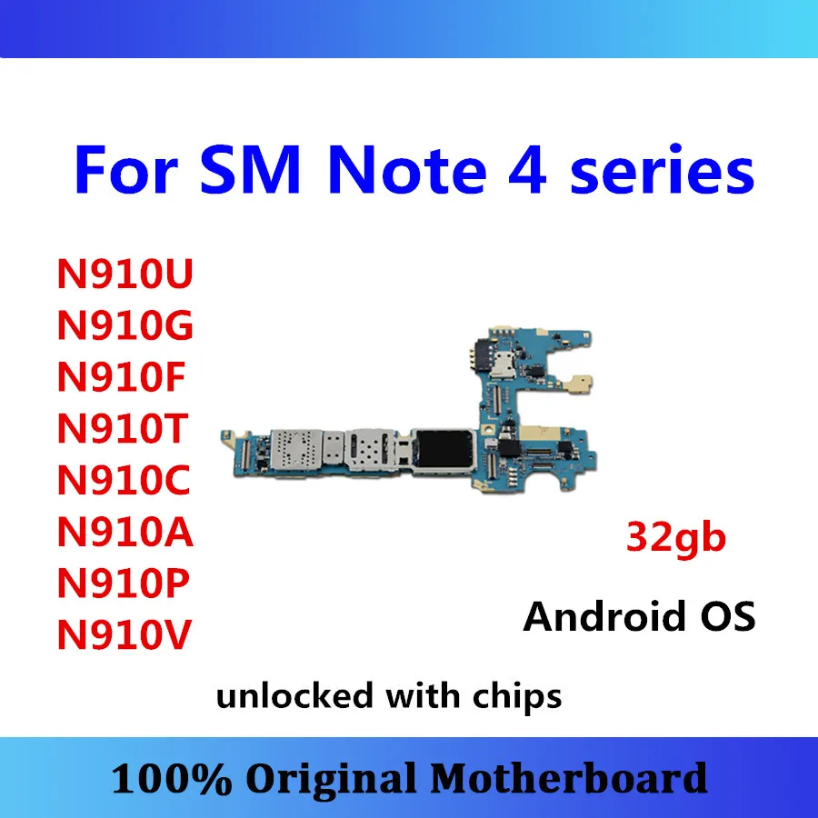 Для samsung Galaxy Note 4 N910U N910G N910F N910T N910C N910A N910P N910V материнская плата 32 Гб оригинальная б/у плата note 4 ОС Android