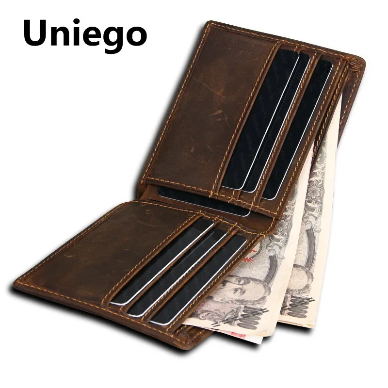 Uniego RFID короткий двойной мужской кошелек из натуральной кожи Винтажный Мужской