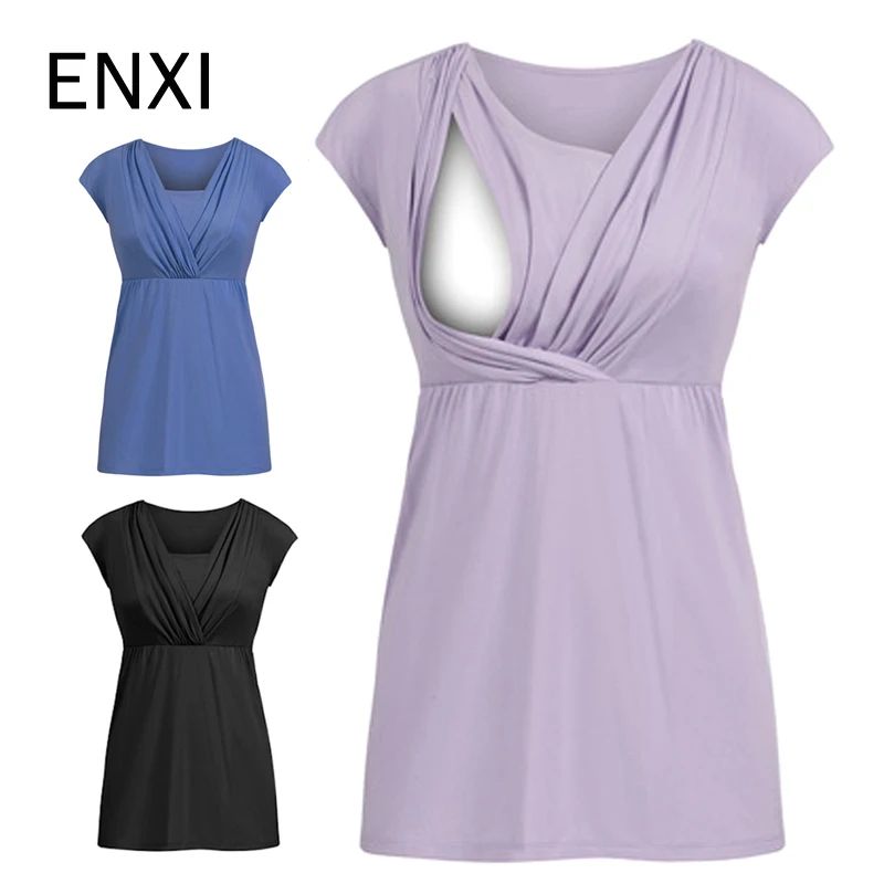 

ENXI Maternity Clothing Breastfeeding Nursing Tops Pregnancy Shirt Clothes For Pregnant Women Plus Size Wear Summer 2018 New