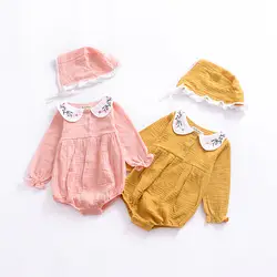 Новорожденных девочек цветочные комбинезоны с вышивкой конфеты розовый желтый Цвет Sweet Baby осень-зима Костюмы Одежда для малышей