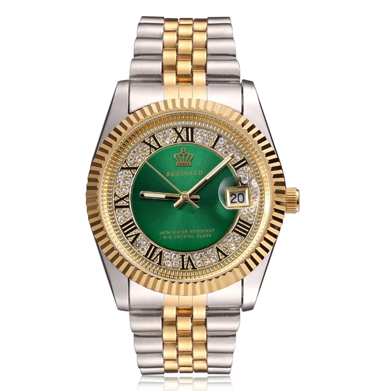 Хорошее качество Реджинальд золотой человек часы Полный сталь мужская одежда часы водонепроницаемые Модные Повседневные часы - Цвет: green no box